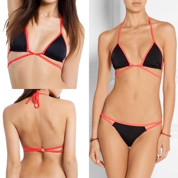 L'Agent Agent Provocateur Set Cari two-tone triangle bikini black/neon - Picture 1 of 12
